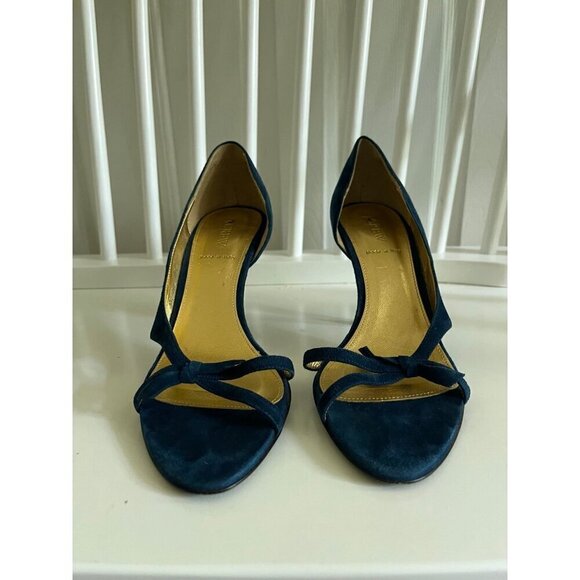 J. Crew Suede Blue Dorsay Peep Toe Heels - Picture 3 of 6